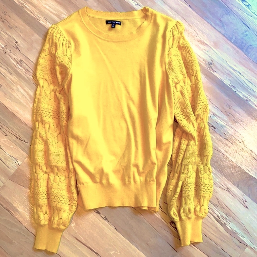 Sm WHO WHAT WEAR Crochet sleeve Sweater marigold